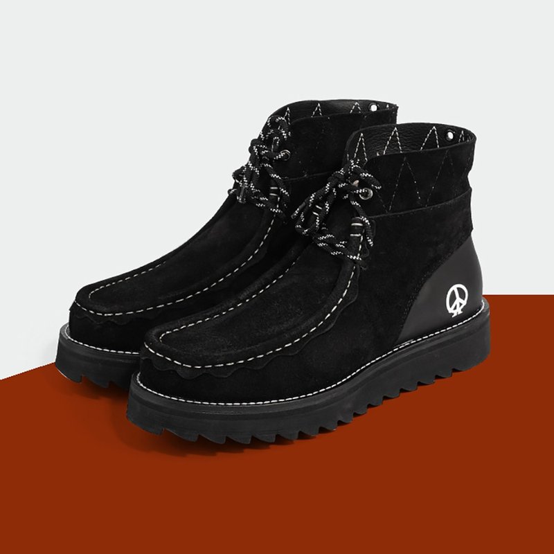 反戰 WALLABEE 手工製作 黑色真皮袋鼠鞋 - 男牛津鞋/樂福鞋 - 聚酯纖維 黑色