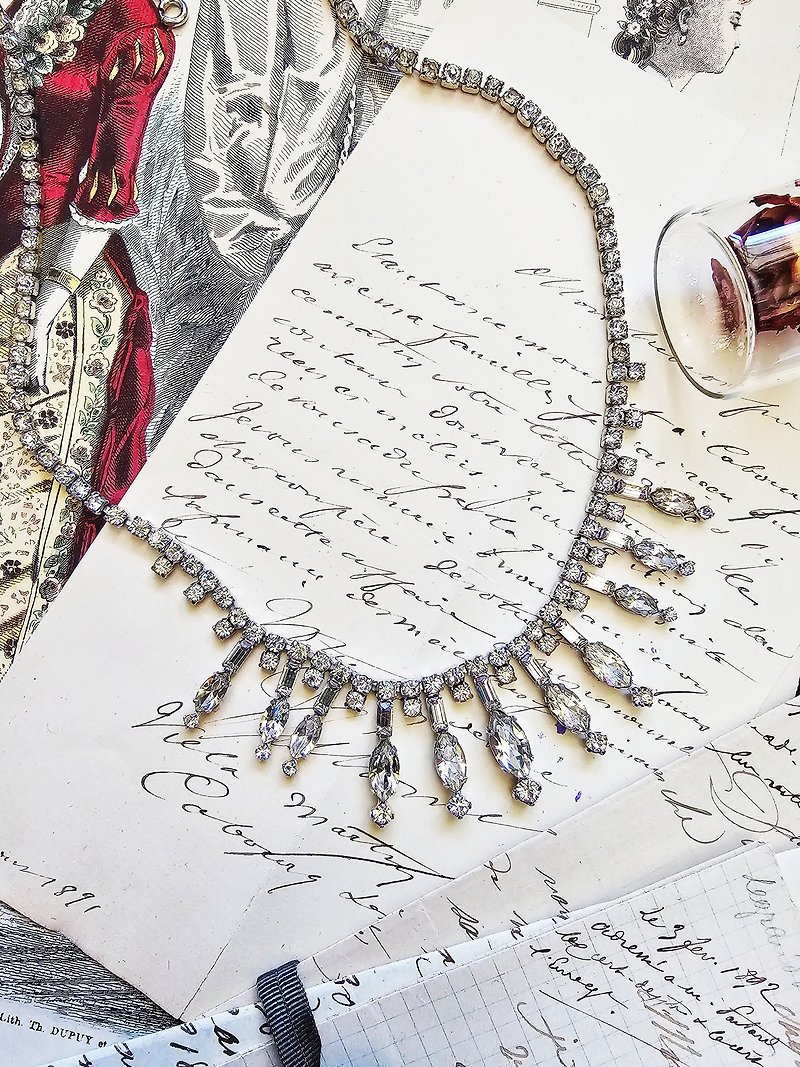 Vintage signed Kramer Sparkling Rhinestone Necklace 【American vintage jewelry】 - Necklaces - Other Metals Silver