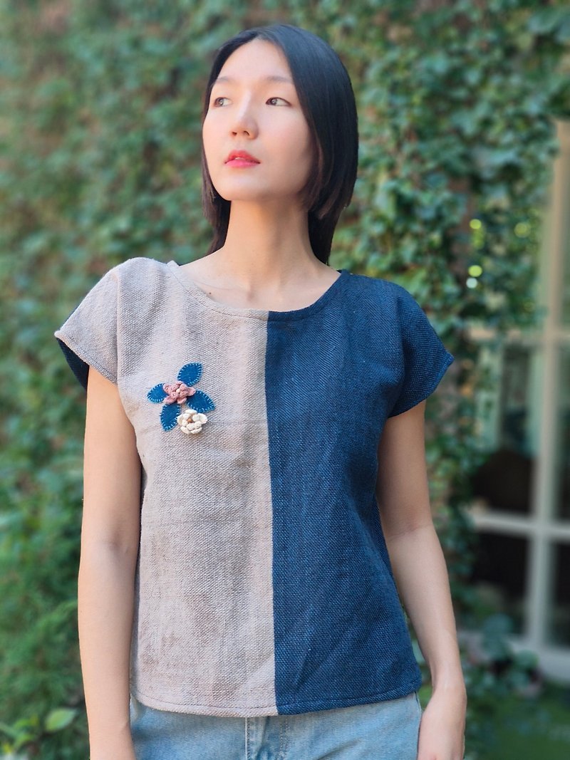 手織りの袖付きシャツ - トップス - コットン・麻 