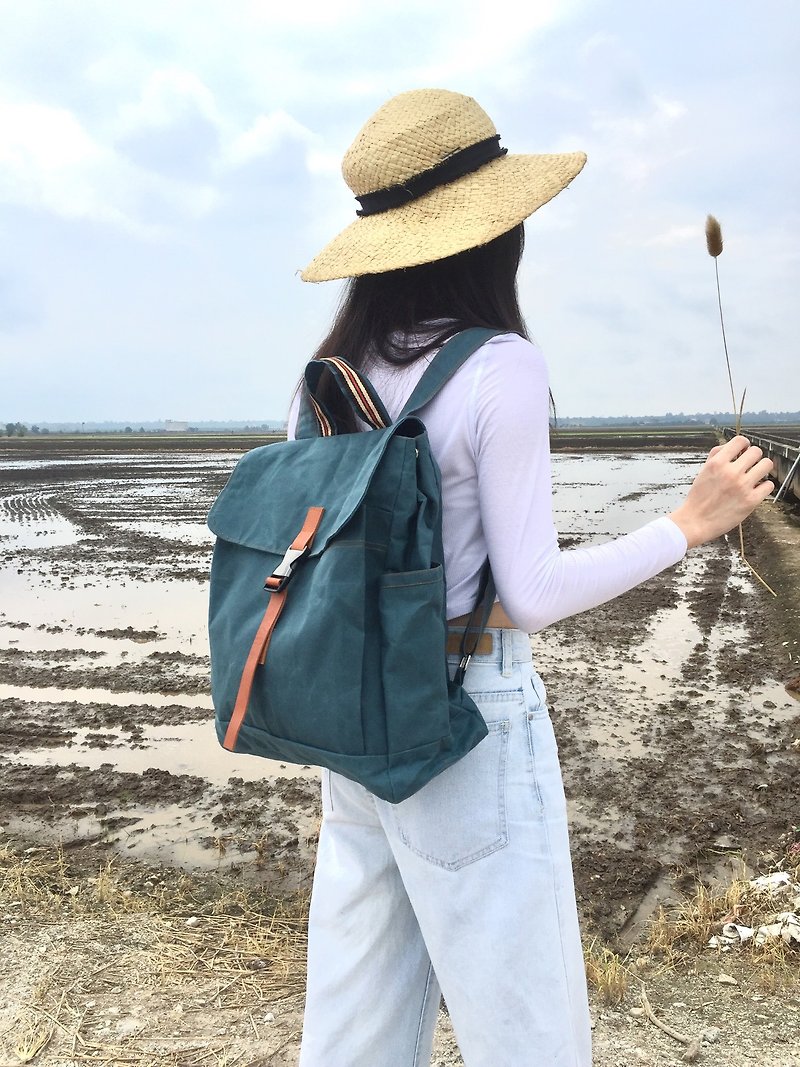 防潑水筆電後背包 日本蠟染帆布大容量旅女行背包 湖水藍 -108號 - 背囊/背包 - 防水材質 綠色