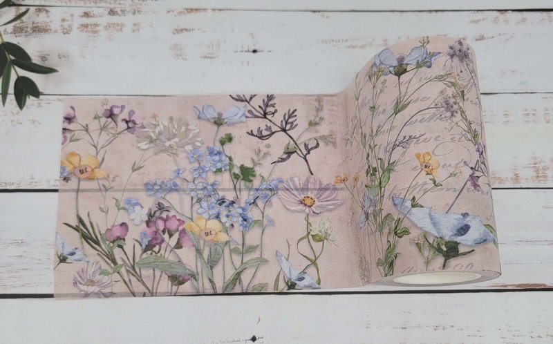 Meadow wildflowers extra wide washi tape for scrapbooks, jou - 紙膠帶/和紙/PET - 紙 粉紅色