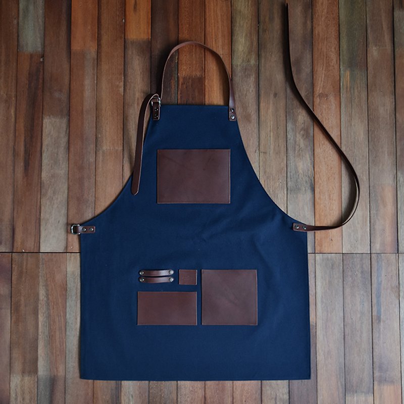 【From Seoul】 Leather work apron (navy) - 圍裙 - 真皮 藍色