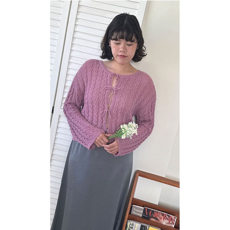 witharch前後穿綁帶開襟衫-粉紫 - 女上衣/長袖上衣 - 其他人造纖維 紫色