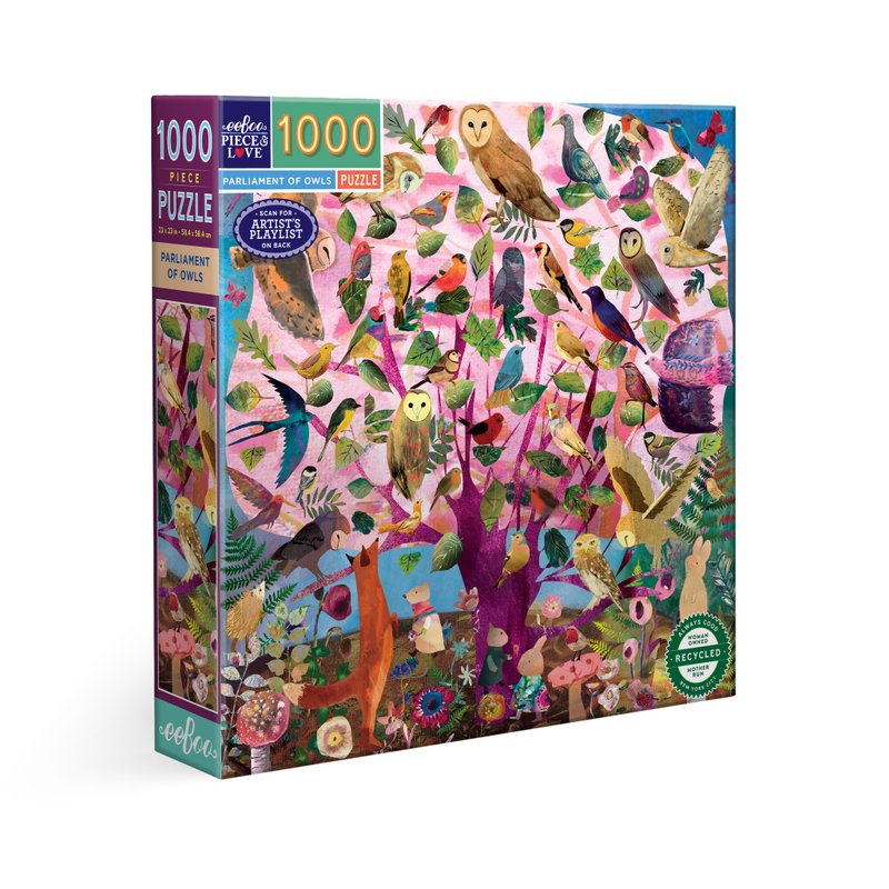 eeBoo 1000片拼圖 -  Parliament of Owls 貓頭鷹議會 - 拼圖 - 紙 粉紅色