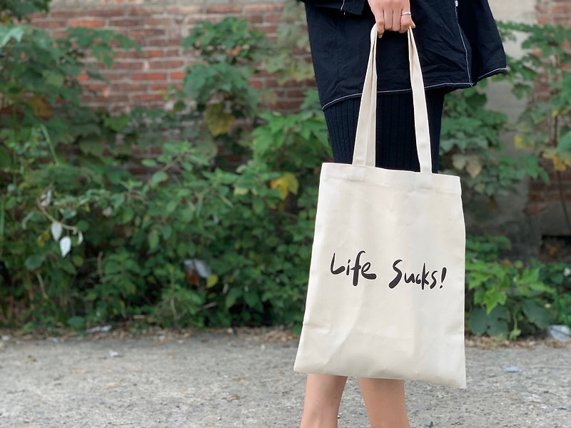 [Gifts] Life Sucks My life sucks. Letter canvas bag - Handbags & Totes - Cotton & Hemp White