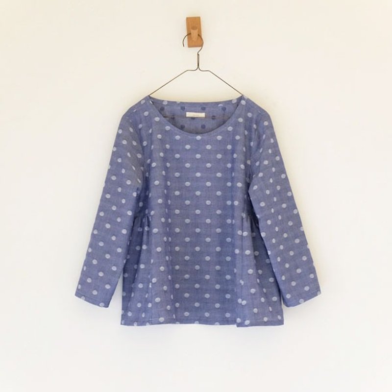 Daily work clothes. Navy blue air feeling eight-point umbrella-type blouse, cotton (L) - Women's Tops - Paper Blue