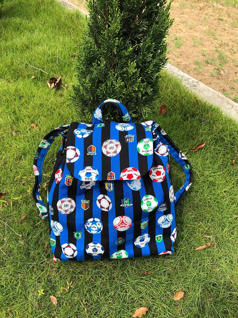 Football / limited edition small children's cotton backpack. Children's backpack. Baby's exclusive admission package. - Backpacks & Bags - Cotton & Hemp Blue