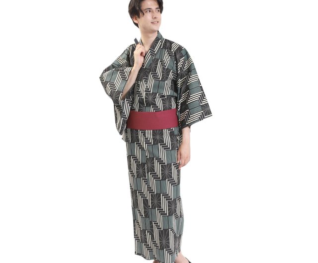Kanebo 綿100% 浴衣 Mサイズ メンズ 綿 浴衣 帯 2点セット S M L サイズ Z32-10B yukata