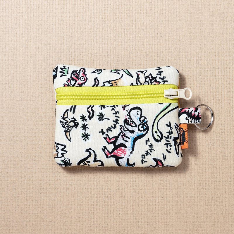 [SuGround. Dawn] Mouth Card Bag-Dinosaur Age - กระเป๋าใส่เหรียญ - ผ้าฝ้าย/ผ้าลินิน สีกากี