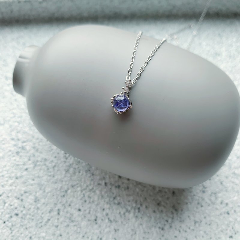 Tanzanite Stone 925 sterling silver necklace simple style - สร้อยคอ - เครื่องเพชรพลอย สีเงิน