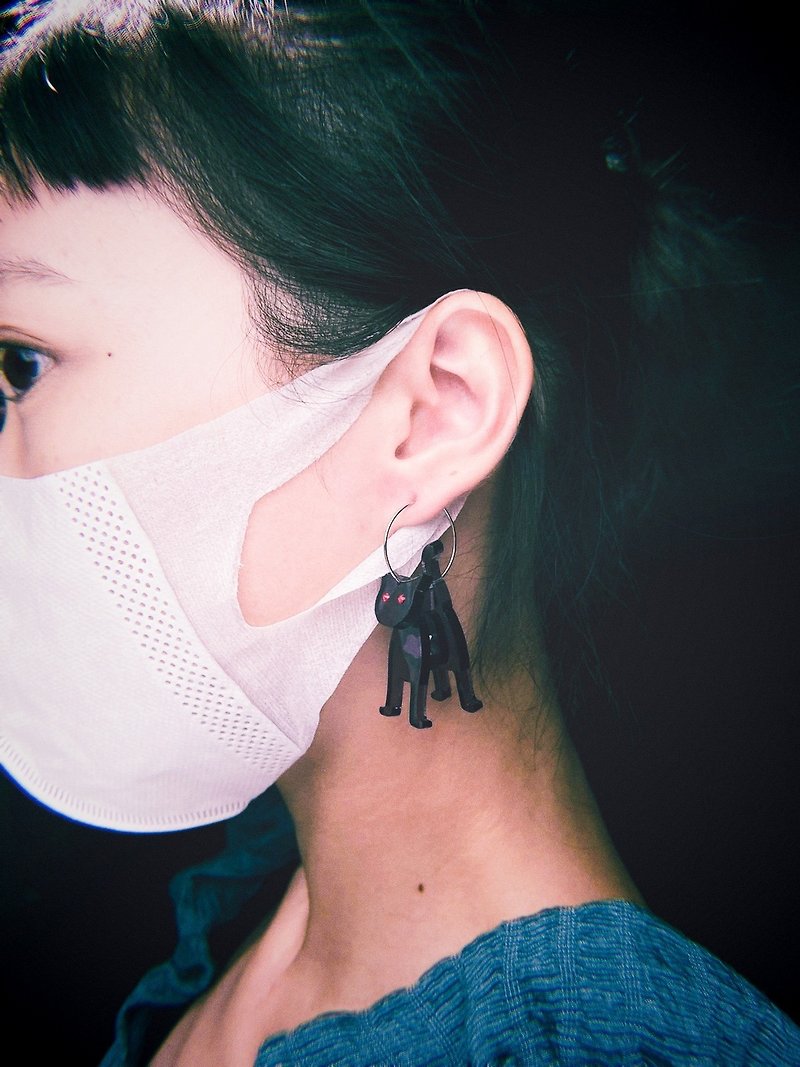 Eating fish cat earrings - Earrings & Clip-ons - Plastic Transparent