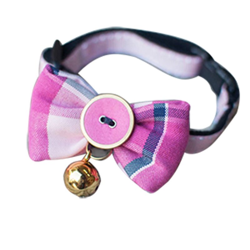 犬の首輪のちょう結びの格子縞のピンクのバービー - 首輪・リード - コットン・麻 ピンク