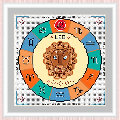 LarisaStitch Leo Cross Stitch Pattern | Leo Zodiac Sign | Sign Of Leo | 十字繡圖案