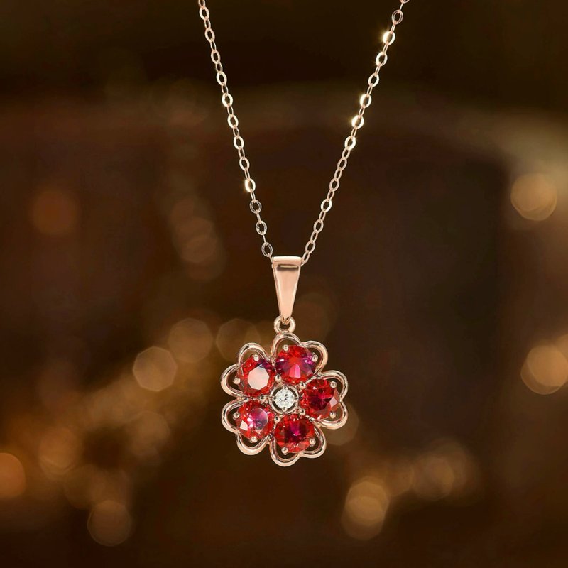 A great gift for your loved one: 18k gold cultivated ruby peach blossom necklace - Necklaces - Other Materials Red