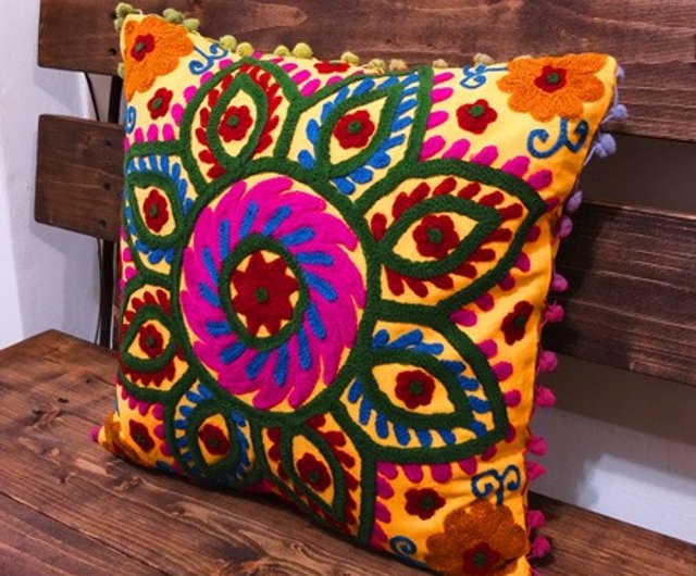 Grooving the beats Handmade Suzani Cushion Cover Embroidery