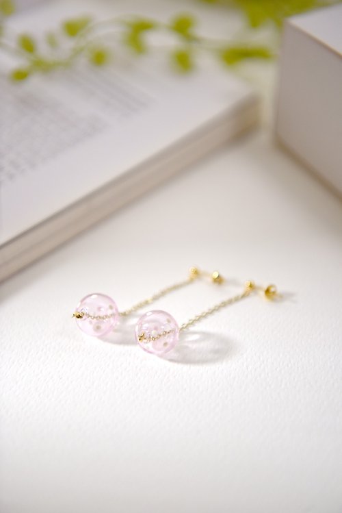 PUNTINI PINK - Pink Polka dots Glass Bubble Earrings
