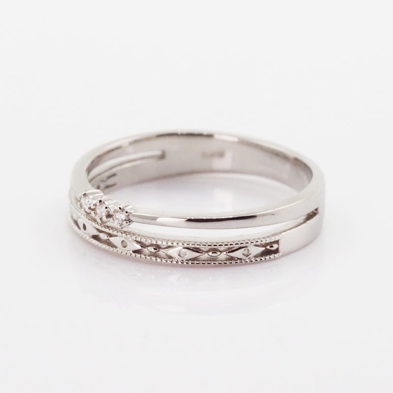 Twin Path Trio Diamond | 雙脾鑽石戒指 | 日本製 | 18K 白金 - 戒指 - 貴金屬 銀色