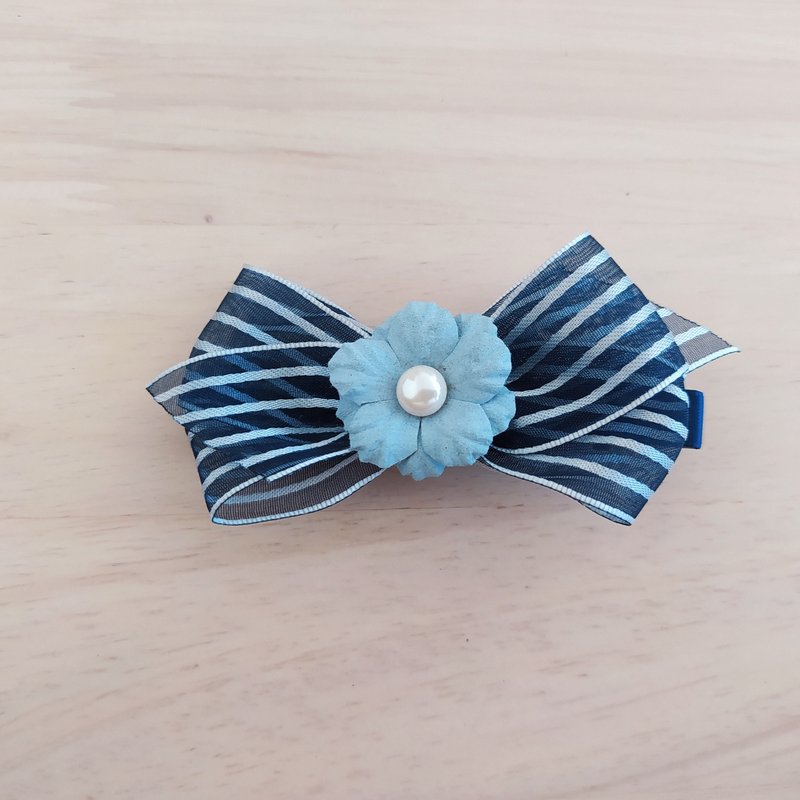 硬挺珍珠花雪紡紗髮夾 藍 - 髮夾/髮圈 - 其他材質 藍色