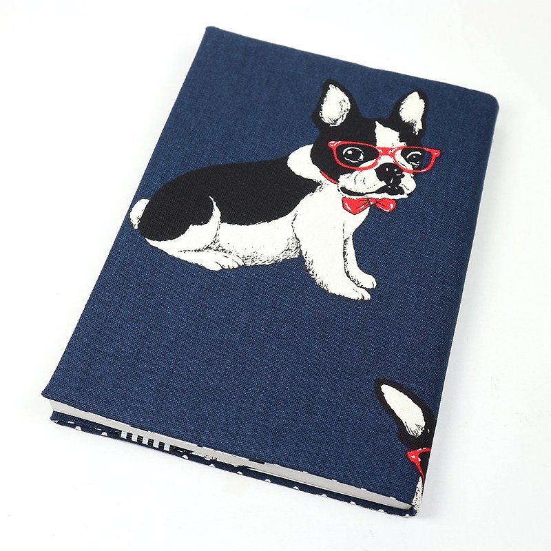 A5 Adjustable Mother's Handbook Cloth Book Cover - French Bulldog (Blue) - Notebooks & Journals - Cotton & Hemp Blue