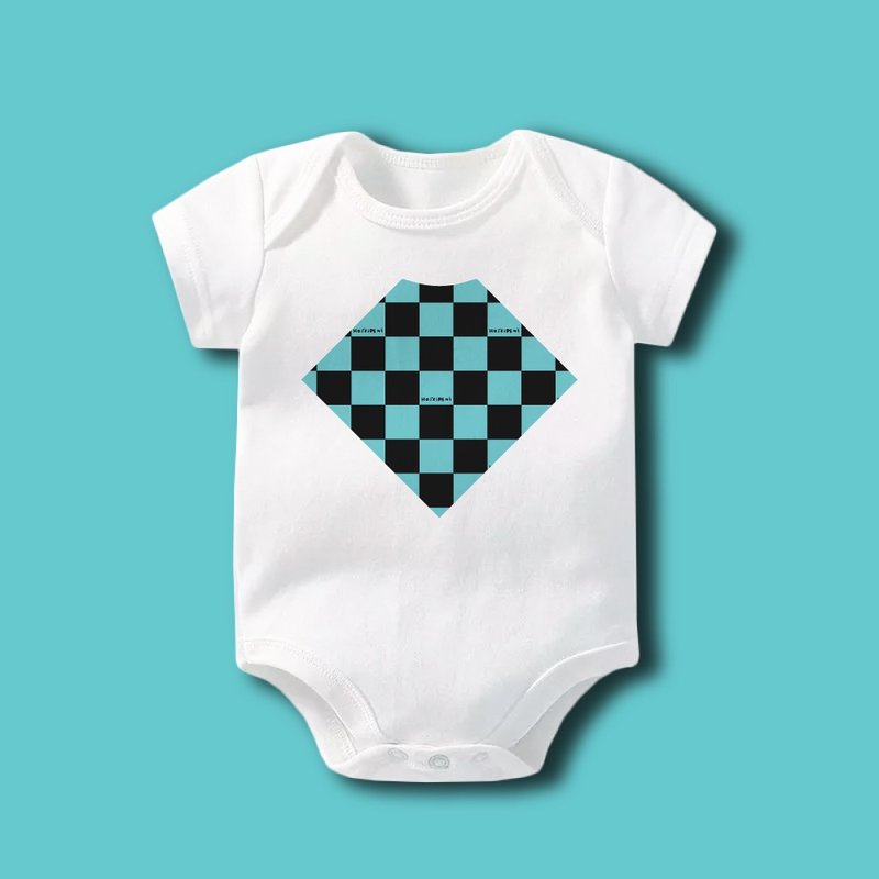 Japanese traditional patterns- Ichimatsu  (Checkered) Baby bodysuit - ชุดทั้งตัว - ผ้าฝ้าย/ผ้าลินิน ขาว