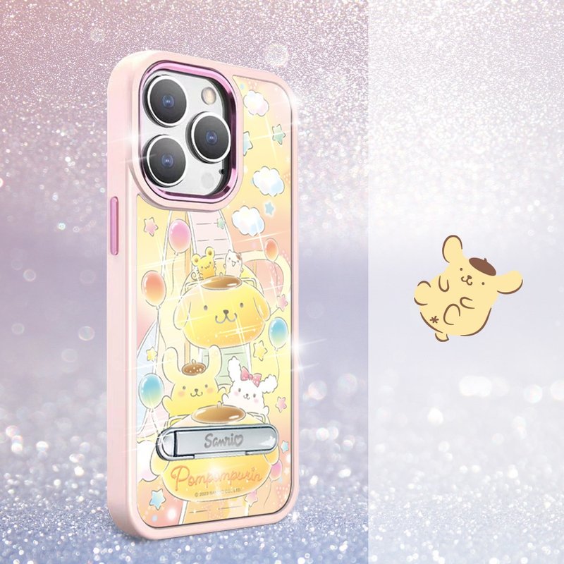 三麗鷗iPhone15 14系列軍規防摔鋁合金立架手機殼-樂園布丁狗 - 手機殼/手機套 - 其他材質 多色