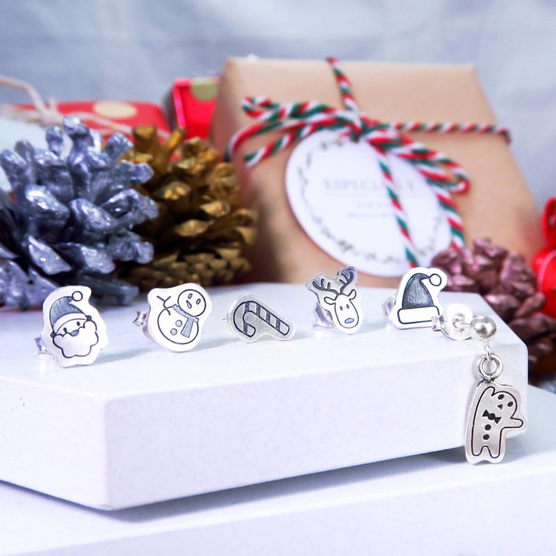 Christmas Theme Earrings 925 Sterling Silver Earrings - ต่างหู - เงินแท้ สีเงิน