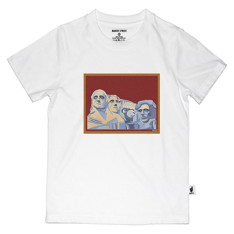 British Fashion Brand -Baker Street- Mount Rushmore Printed T-shirt for Kids - เสื้อยืด - ผ้าฝ้าย/ผ้าลินิน ขาว