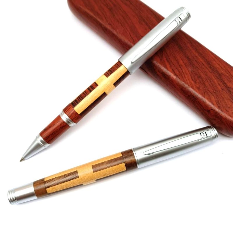 Walnut rosewood maple two-color spliced ​​wood pen ballpoint pen with pen box Tiger Crane - Rollerball Pens - Wood 