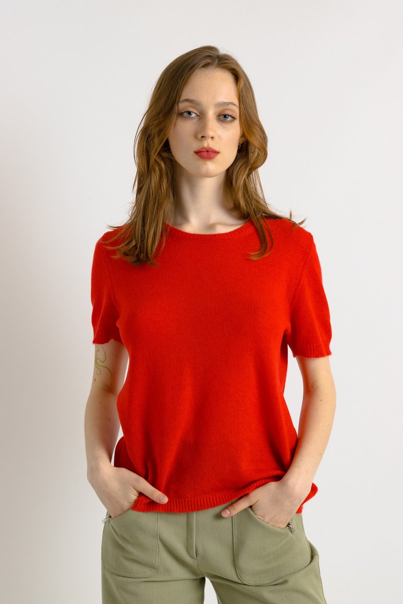 Vintage 90s Weill crew neck cashmere top | Cashmere red neutral top 7497 - 女上衣/長袖上衣 - 羊毛 紅色