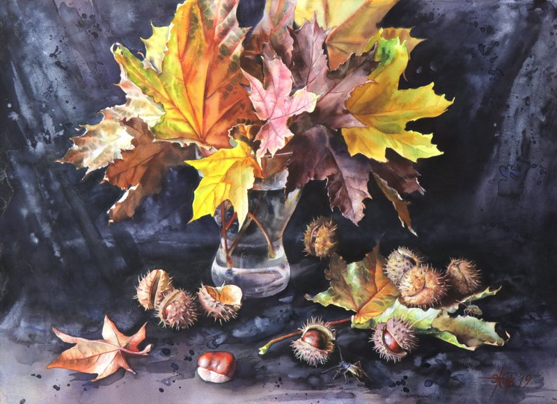 Wall art decor original watercolor handmade painting by artist Irina Zhunaeva - 壁貼/牆壁裝飾 - 紙 多色