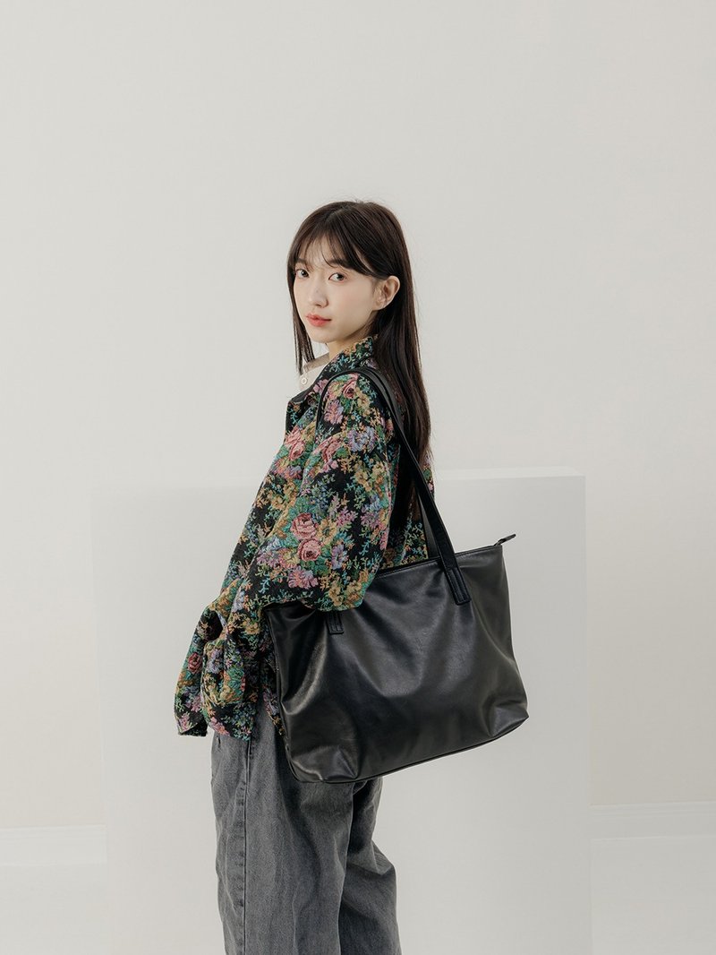 supportingrole 真皮輪廓簡約利落長背帶托特包 黑 - 手提包/手提袋 - 真皮 黑色