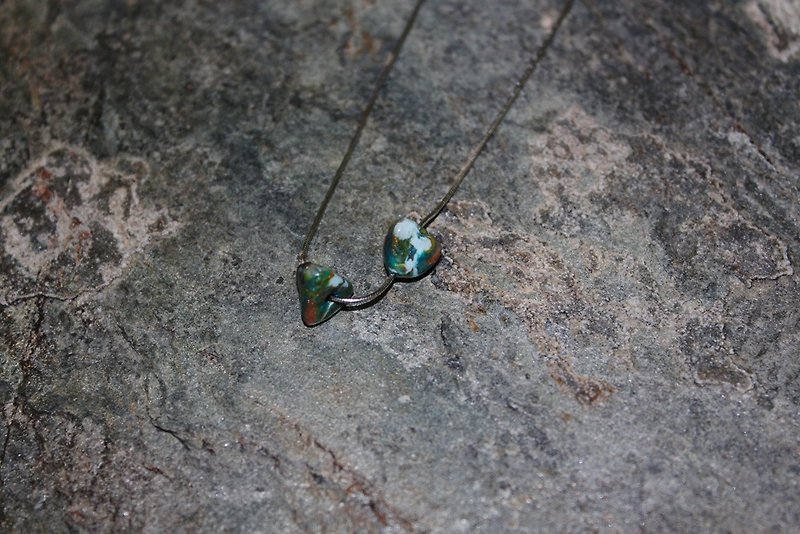 Huadu Phantom double stone short chain - Necklaces - Pottery Green