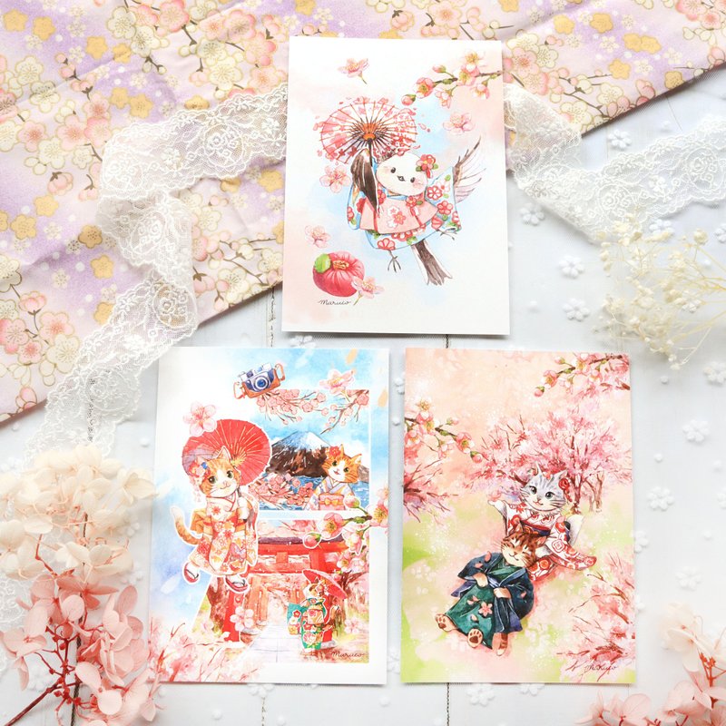 Japanese style double-sided color postcards (set of three) - Cards & Postcards - Paper Multicolor