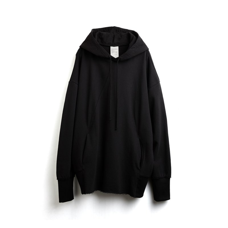Splice Hoodie - 帽T/大學T - 棉．麻 黑色