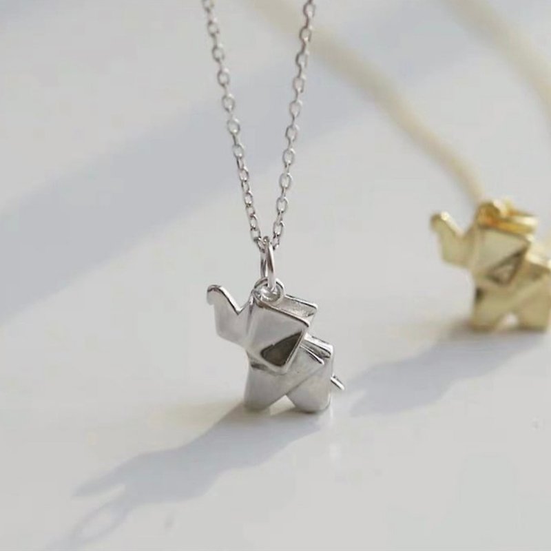 925 Sterling Silver Childlike Origami Cute Elephant Necklace Travel - สร้อยคอ - เงินแท้ สีเงิน