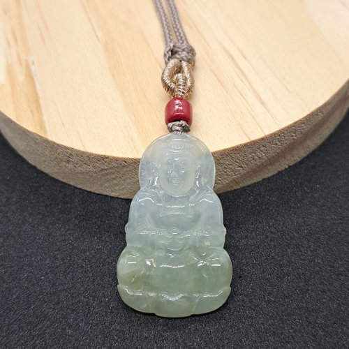 瓔珞翡翠 冰種飄綠翡翠觀音菩薩項鍊 | 天然緬甸玉翡翠A貨 | 送禮