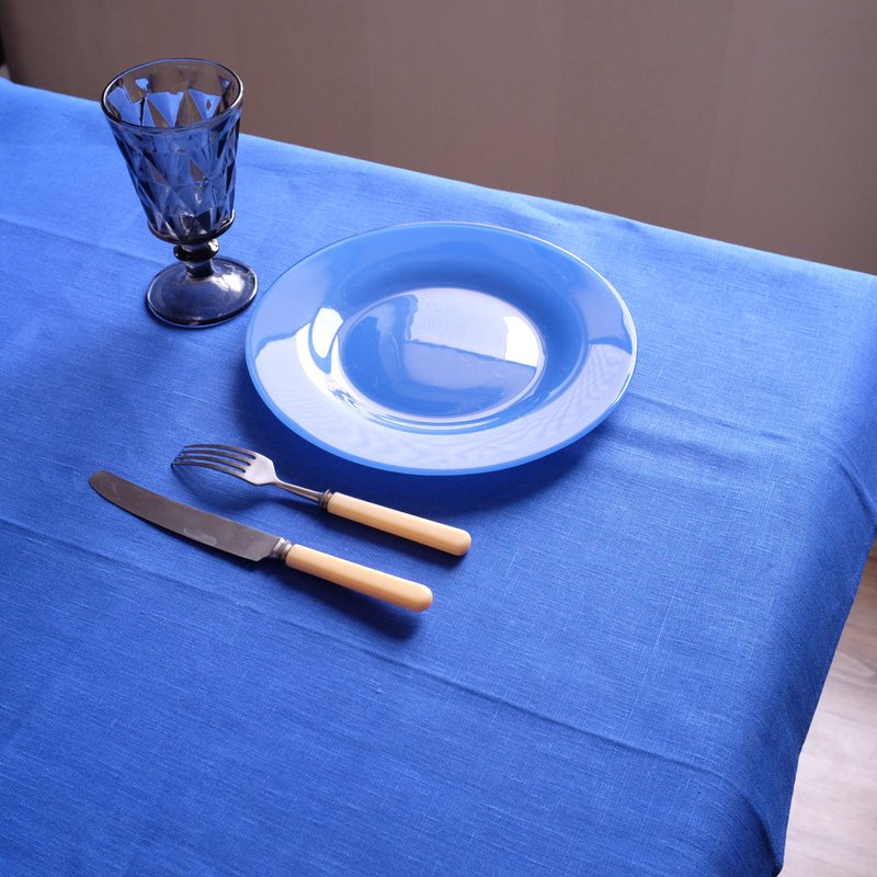 Washed linen tablecloth  color turquoise  95 x 95 cm - Place Mats & Dining Décor - Linen Blue