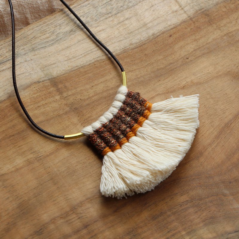 Bohemian tassel necklace- mustard - Necklaces - Cotton & Hemp Brown