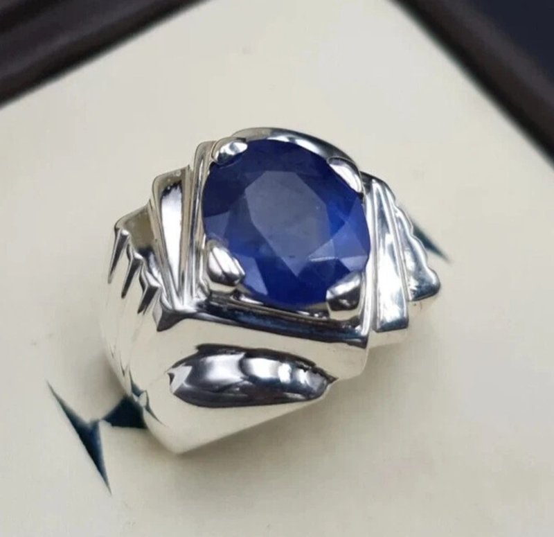 Sapphire Ring For Men Real Oval Cut 4ct Sapphire Ring Neelam Ring For Men Royal - 戒指 - 寶石 藍色