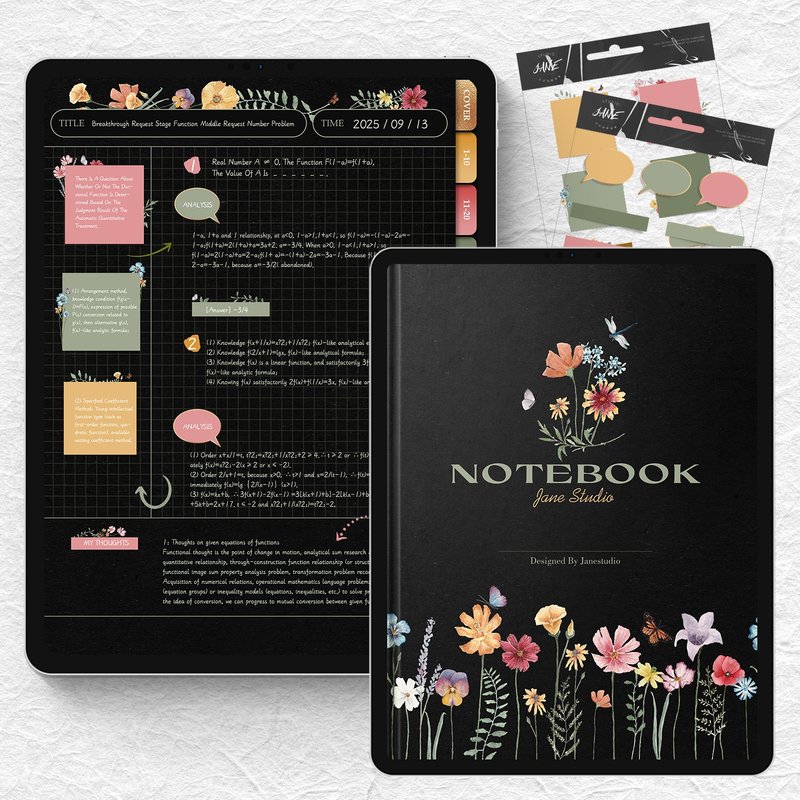 豎版深色款小清新數位筆記電子手帳筆記模板Goodnotes/notability - 電子手帳及素材 - 其他材質 