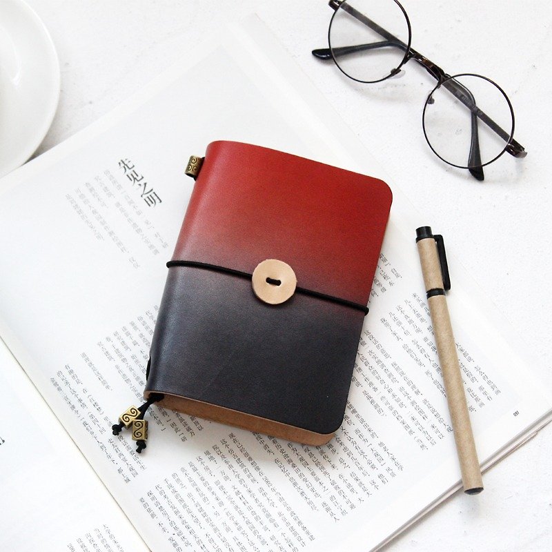 Red Day Contrast Handmade Leather Notebook Log Notepad Handbook Diary Customization - Notebooks & Journals - Genuine Leather Red