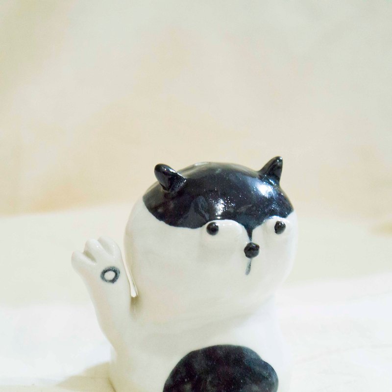 賓士貓 乾燥花 - 花瓶/花器 - 瓷 白色