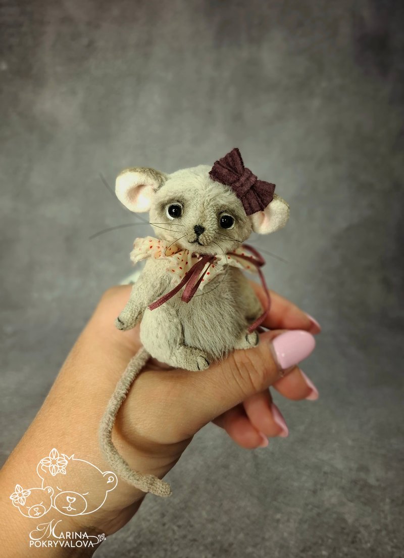 Miniature mouse teddy. Handmade toy. Artist teddy toy. - Stuffed Dolls & Figurines - Other Materials Gray