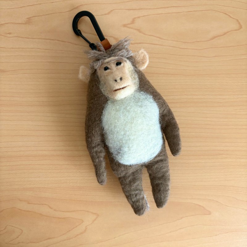 帽子猴子造型鑰匙圈 - 鑰匙圈/鑰匙包 - 羊毛 卡其色