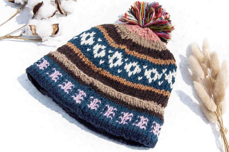 Hand-woven pure wool hat/knitted knitted hat/inner brushed hand-knitted wool hat/beanie hat-caramel brown - หมวก - ขนแกะ หลากหลายสี