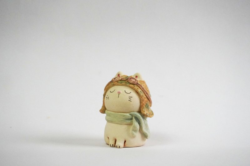 陶藝手作-小陶貓-飛行貓貓 - 花瓶/花器 - 陶 