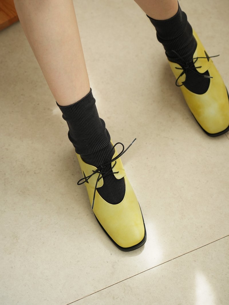 Lely 鏤空德比鞋 - 奶油黃 - 女牛津鞋/樂福鞋 - 真皮 黃色