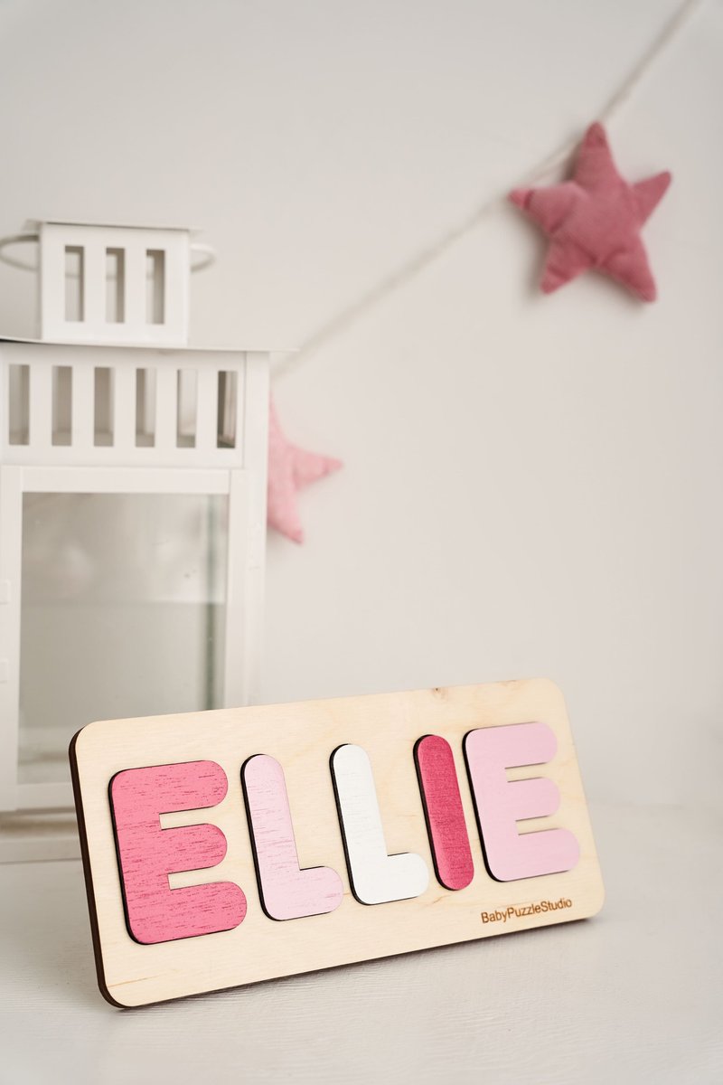 Customized Gift 1st Birthday Gift Baby Girl Wooden Name Puzzle, Name Sign, Toys - ของขวัญวันครบรอบ - ไม้ หลากหลายสี