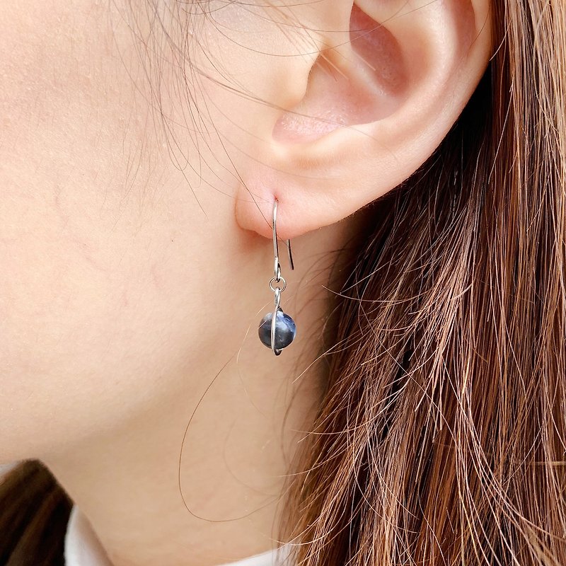 2 colors | handmade earrings simple blue-veined Stone waves - Wave Earrings - Earrings & Clip-ons - Stainless Steel Blue