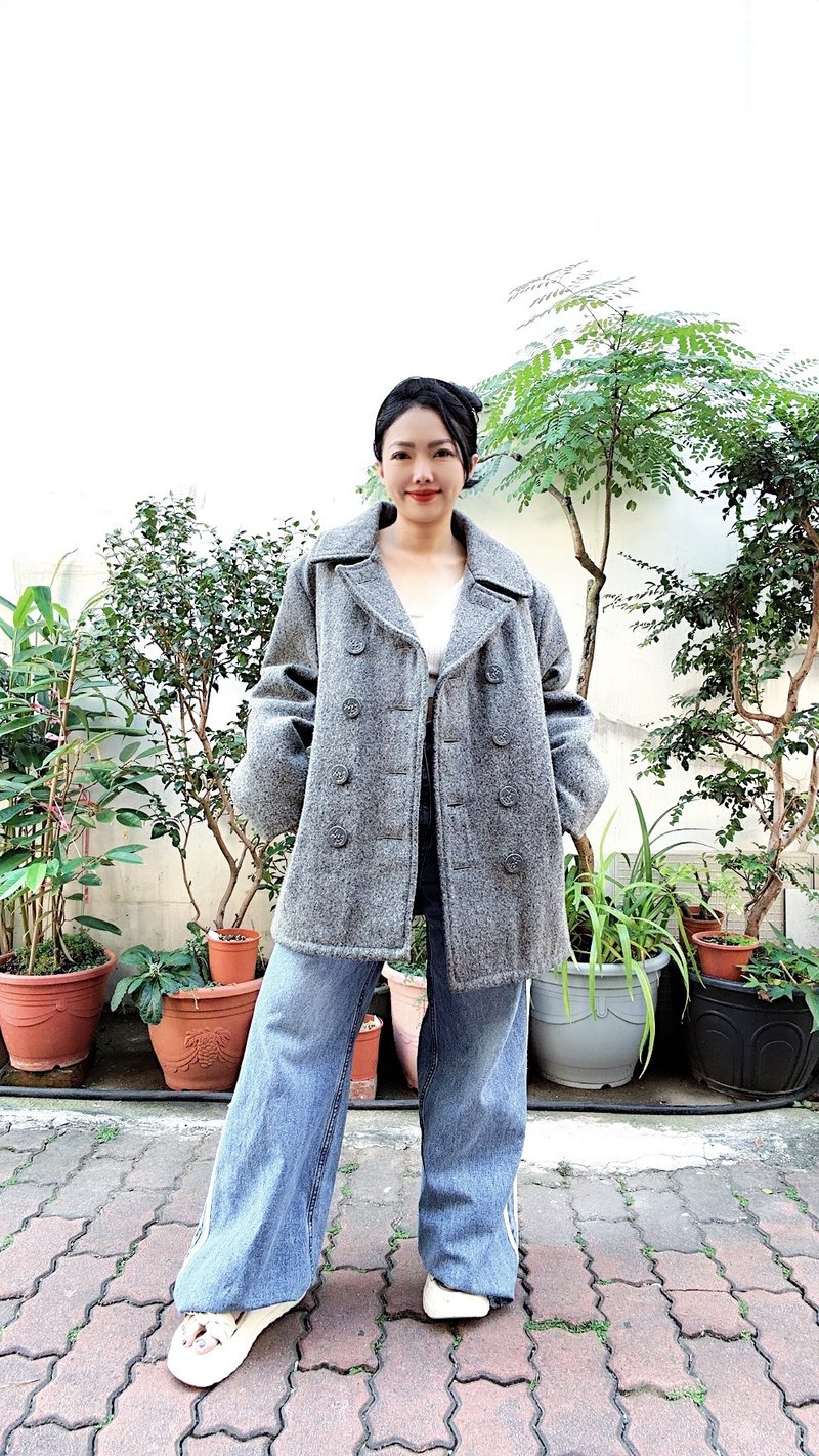 U.S. Schott 740N 淺灰色羊毛呢鋪棉海軍外套 大衣 - 男裝外套/大衣 - 羊毛 灰色